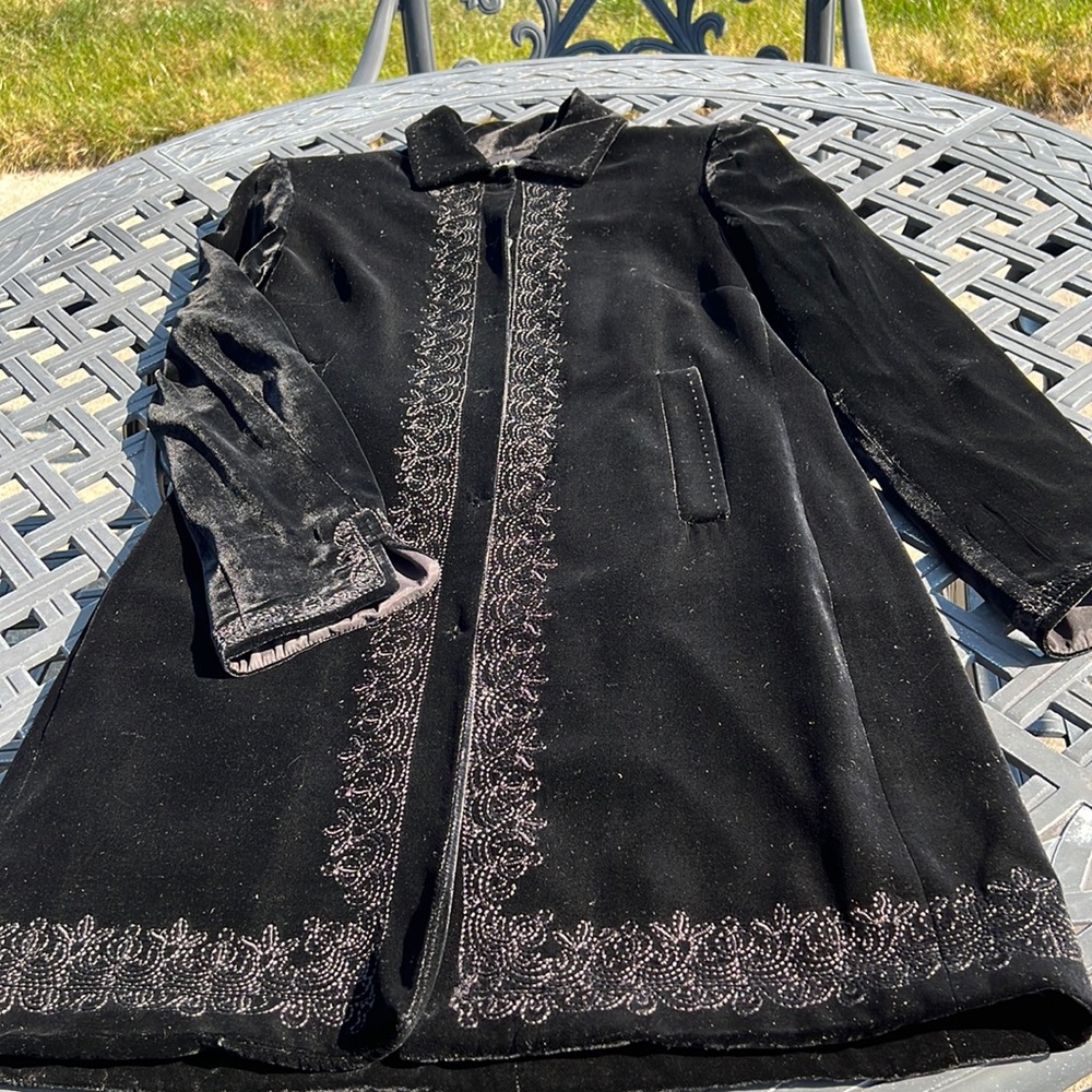 Tahari Black Velvet embroidered Coat